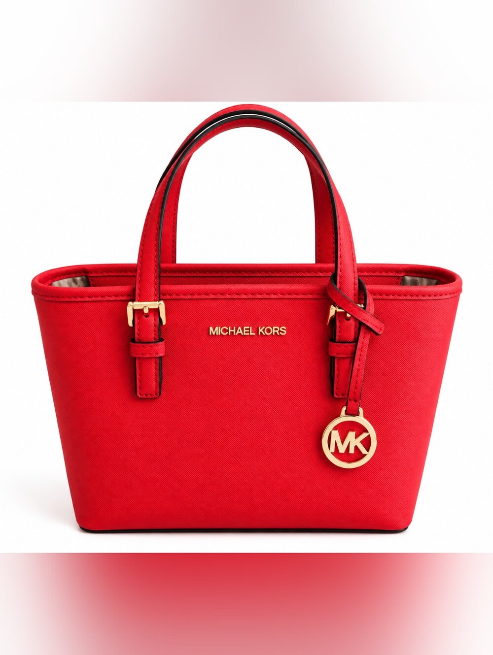 Michael Kors Red Saffiano Leather Tote with Detachable Crossbody Strap